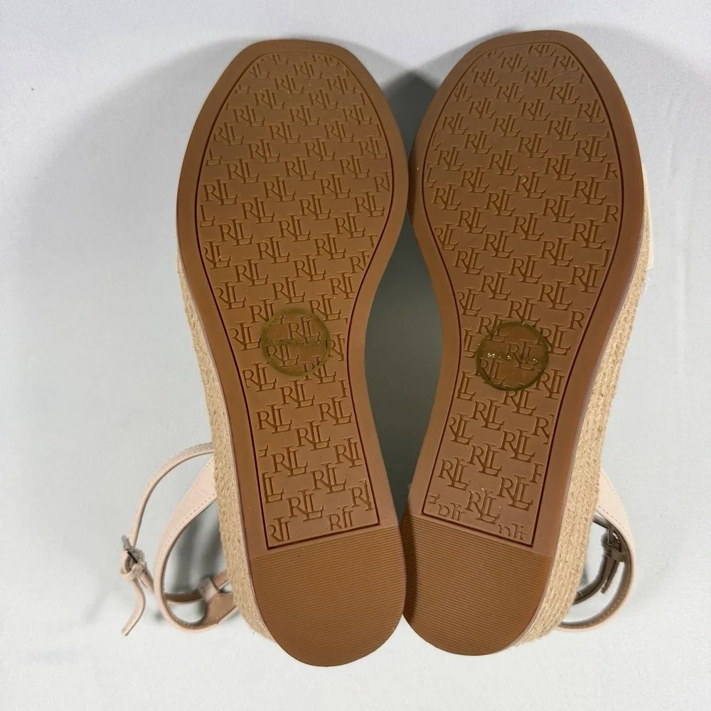 Lauren Ralph Lauren Size-7B Leona Espadrille Platform Wedge Sandal Leather White